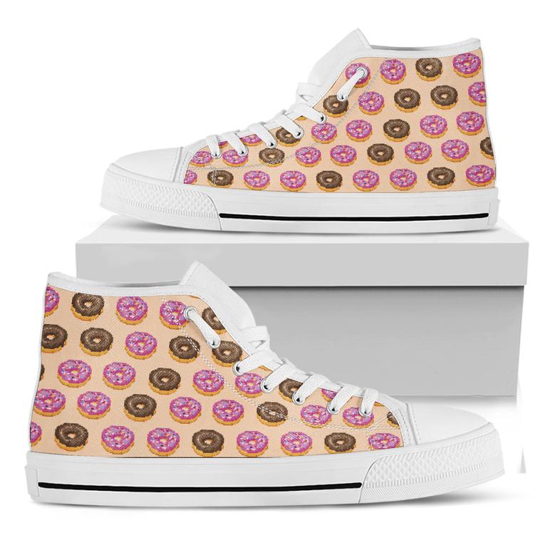Pixel Donut Print White High Top Shoes
