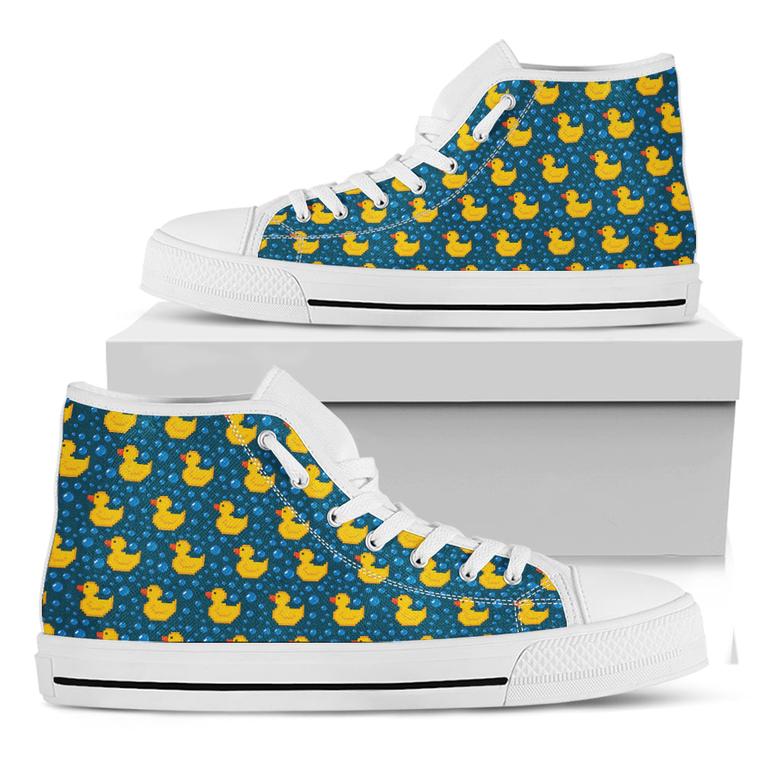 Pixel Rubber Duck Pattern Print White High Top Shoes