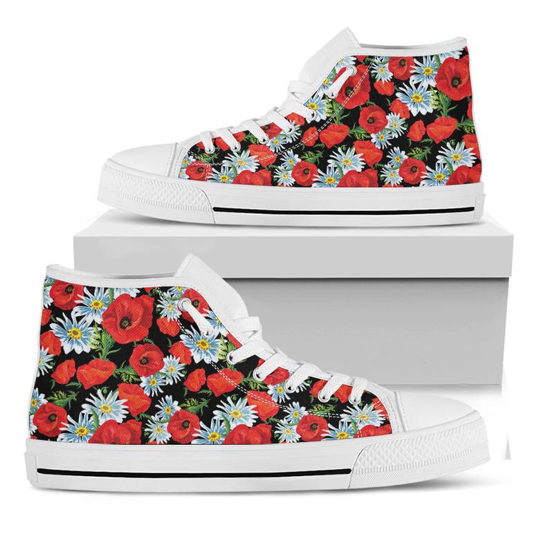 Poppy And Chamomile Pattern Print White High Top Shoes