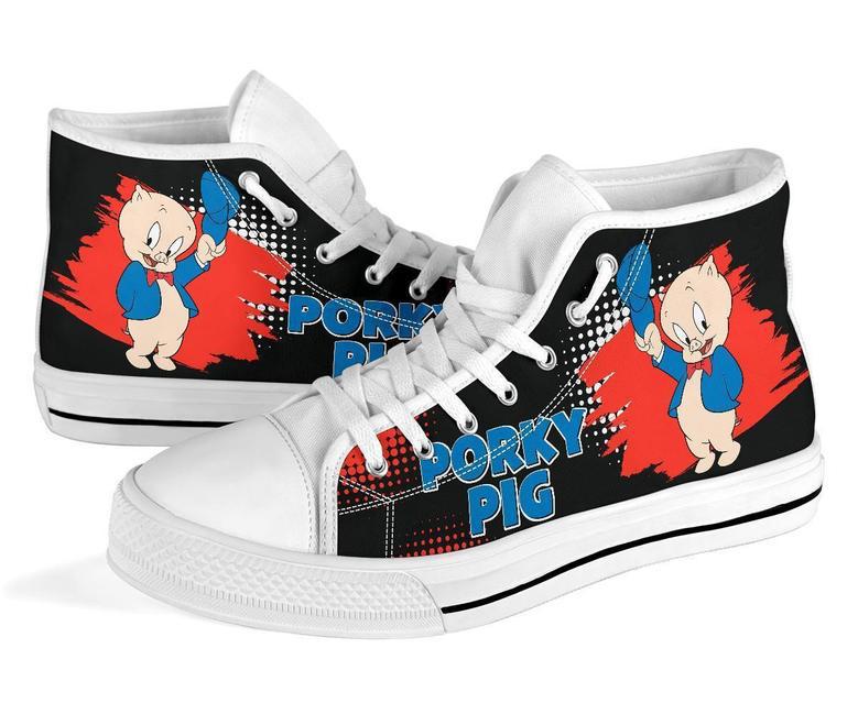 Porky Pig Sneakers High Top Shoes Looney Tunes Fan