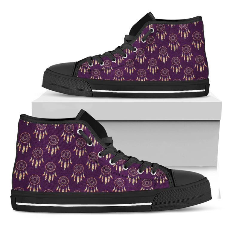 Purple Boho Dream Catcher Black High Top Shoes