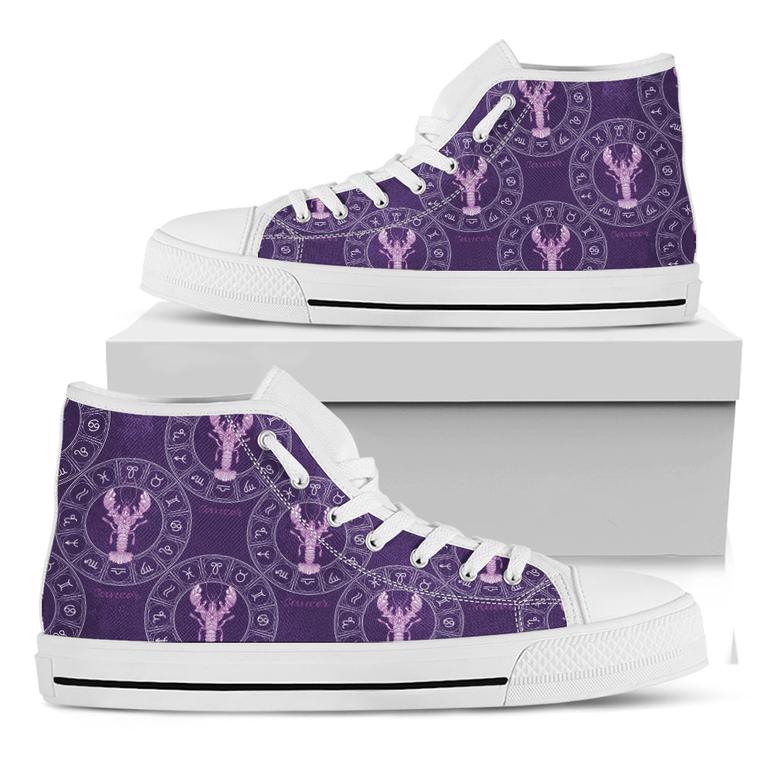 Purple Cancer Zodiac Pattern Print White High Top Shoes