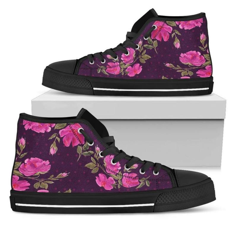 Purple Floral Flower Pattern Print Men's High Top Shoes