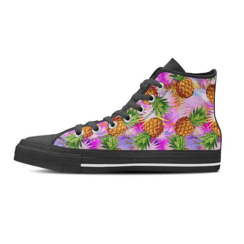 Purple Neon Pineapple Hawaiian Print Women's High Top Shoes