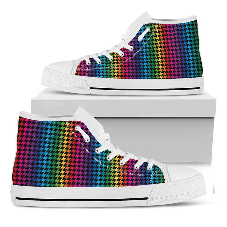 Rainbow Gay Pride Zigzag White High Top Shoes