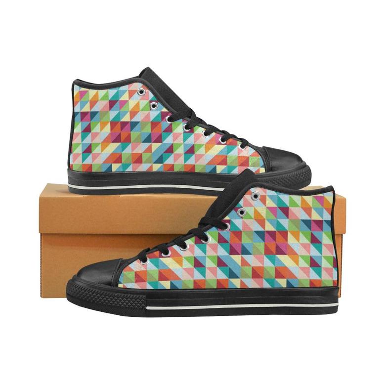 Rainbow Geometric Pattern Women's High Top Shoes Black