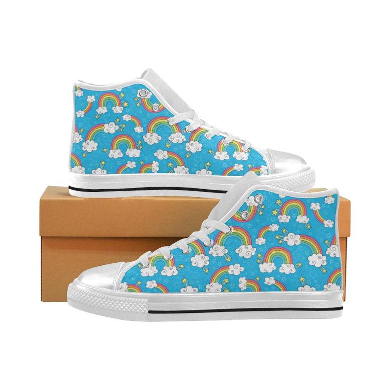 Rainbows Sky Clouds Pattern Women's High Top Shoes White