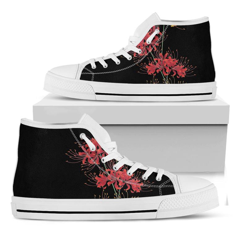 Red And Yellow Japanese Amaryllis Print White High Top Shoes