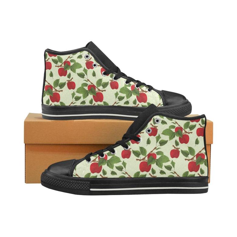 Red apples leaves pattern Men's High Top Shoes Black