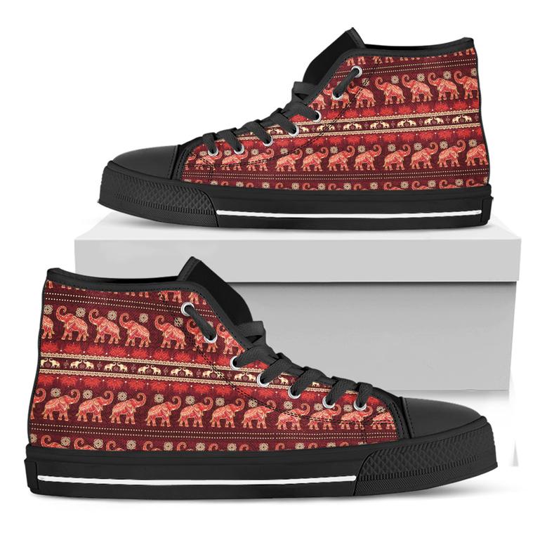 Red Indian Elephant Pattern Print Black High Top Shoes
