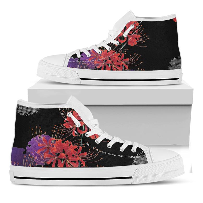 Red Japanese Amaryllis White High Top Shoes