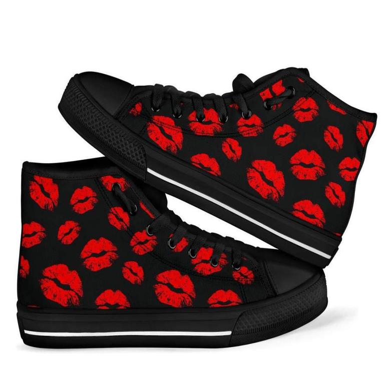 Red Lips Kiss Print Pattern Men Women's High Top Shoes