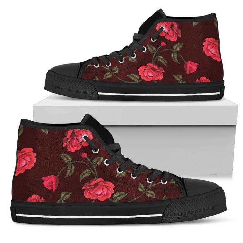 Red Rose Floral Flower Women's High Top Shoes