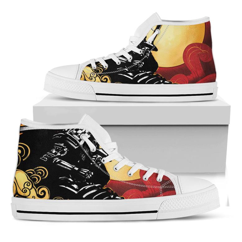 Red Sky And Golden Sun Samurai Print White High Top Shoes