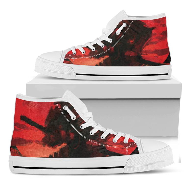 Red Sunset Samurai Print White High Top Shoes