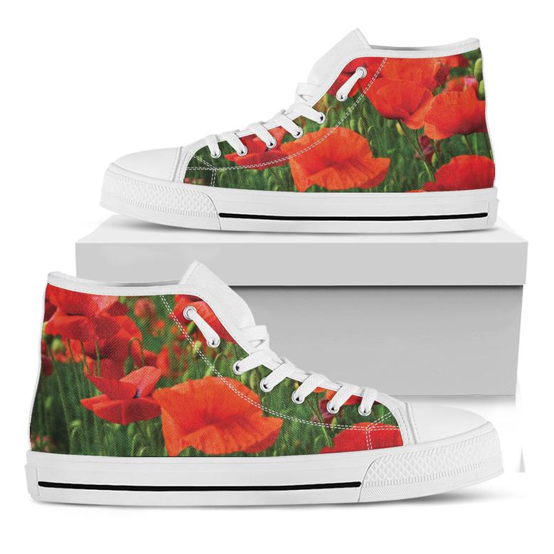 Remembrance Day Poppy Print White High Top Shoes