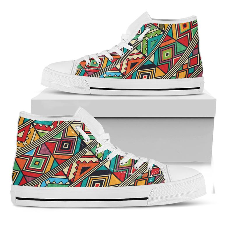 Retro African Ethnic Tribal Print White High Top Shoes