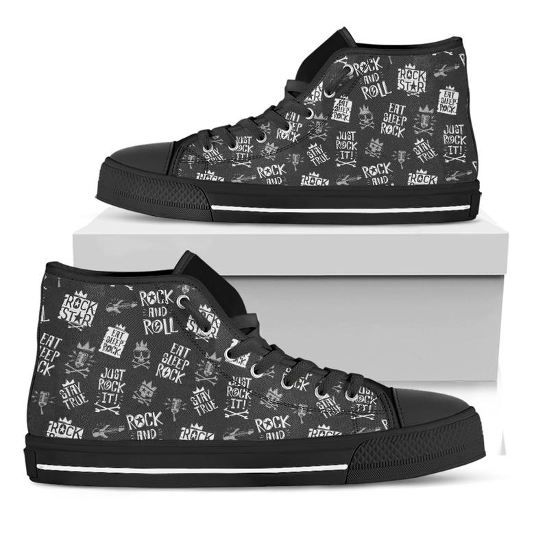 Rock And Roll Music Pattern Print Black High Top Shoes