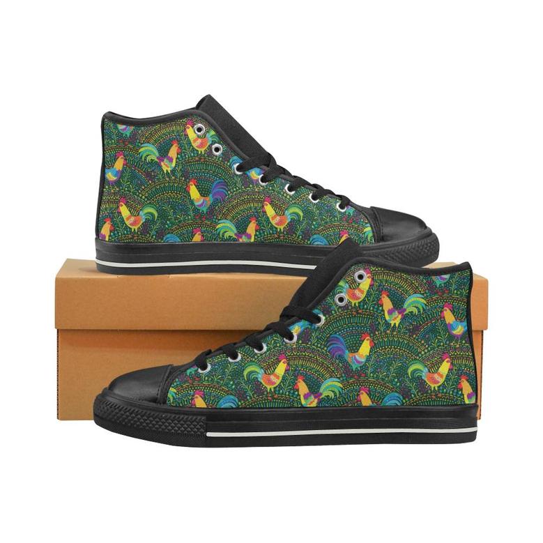 Rooster Chicken Pattern Theme Men's High Top Shoes Black
