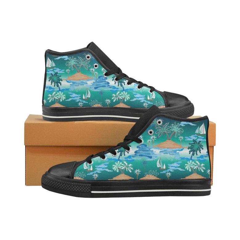 Sailboat Water Color Pattern Men's High Top Shoes Black