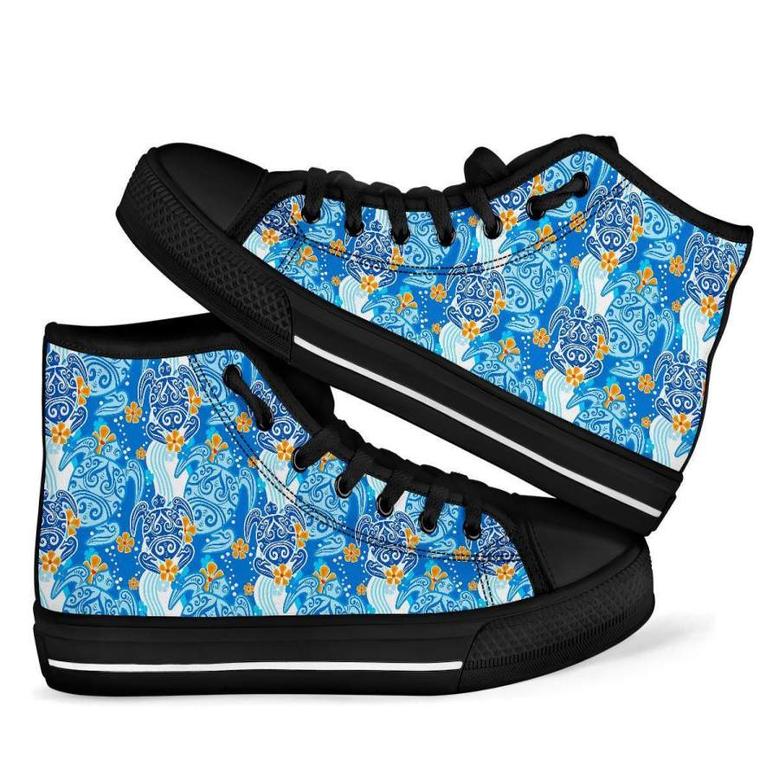 Sea Turtle Hawaiian Blue Men Women's High Top Shoes
