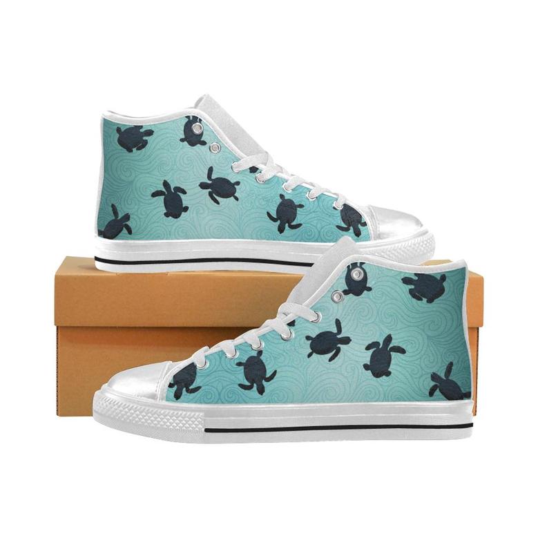 Sea turtle with blue ocean backgroud Women's High Top Shoes White