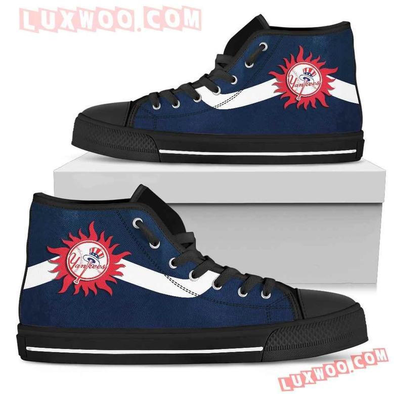 Simple Van Sun Flame New York Yankees High Top Shoes Sport Sneakers