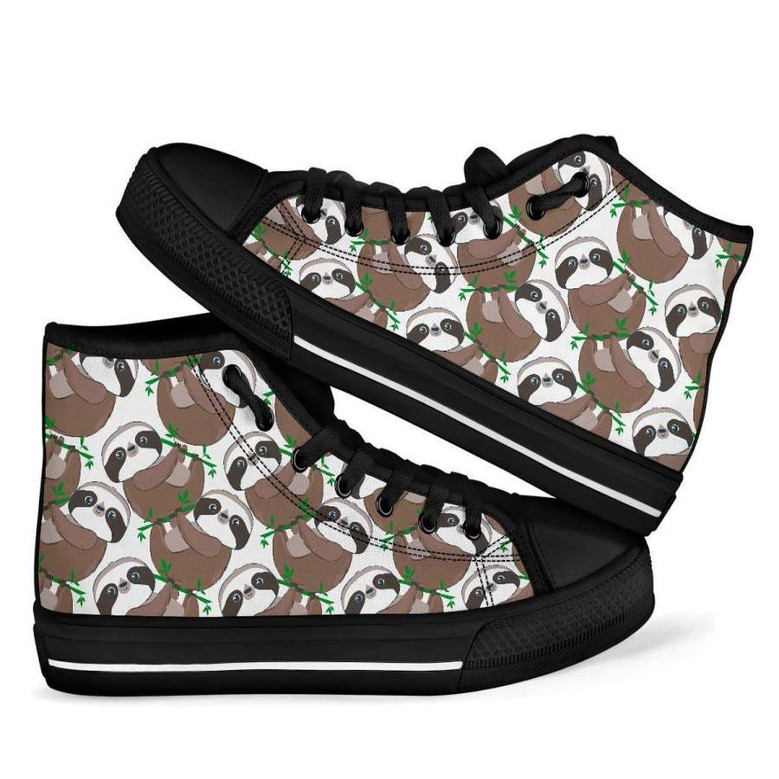 Sloth Bamboo Pattern Print Men Women's High Top Shoes