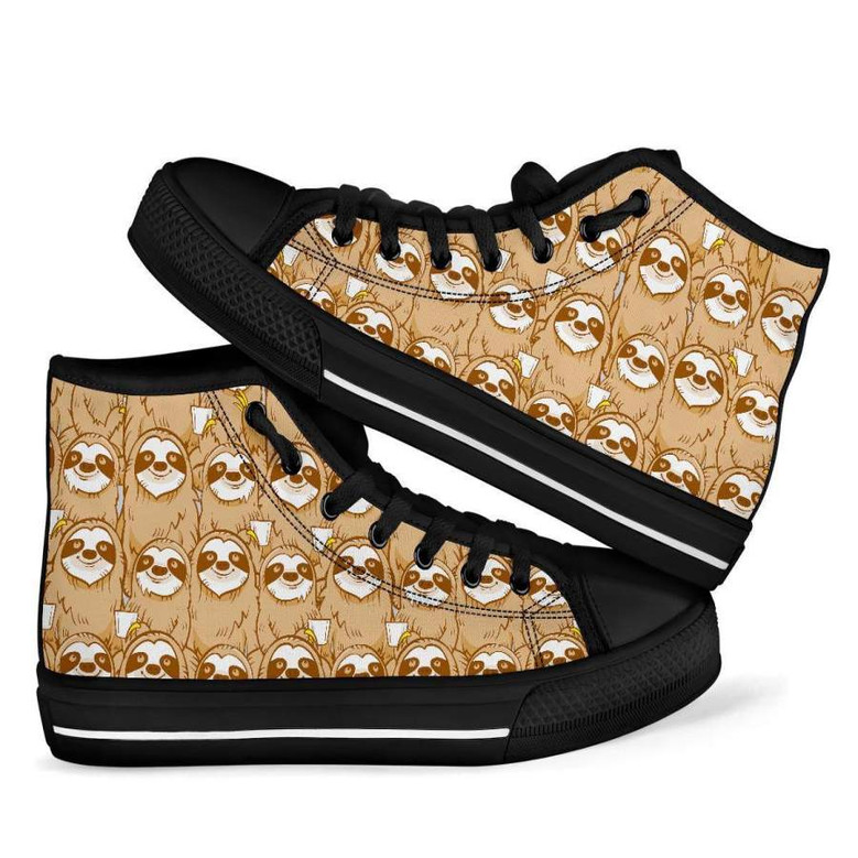 Sloth Pattern Print Men Women's High Top Shoes