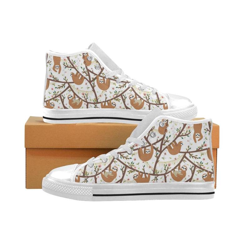 Sloths hanging on the tree pattern Men's High Top Shoes White