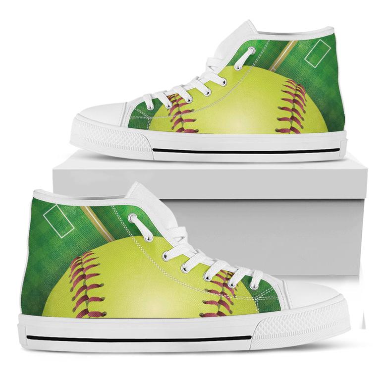 Softball Field And Ball Print White High Top Shoes