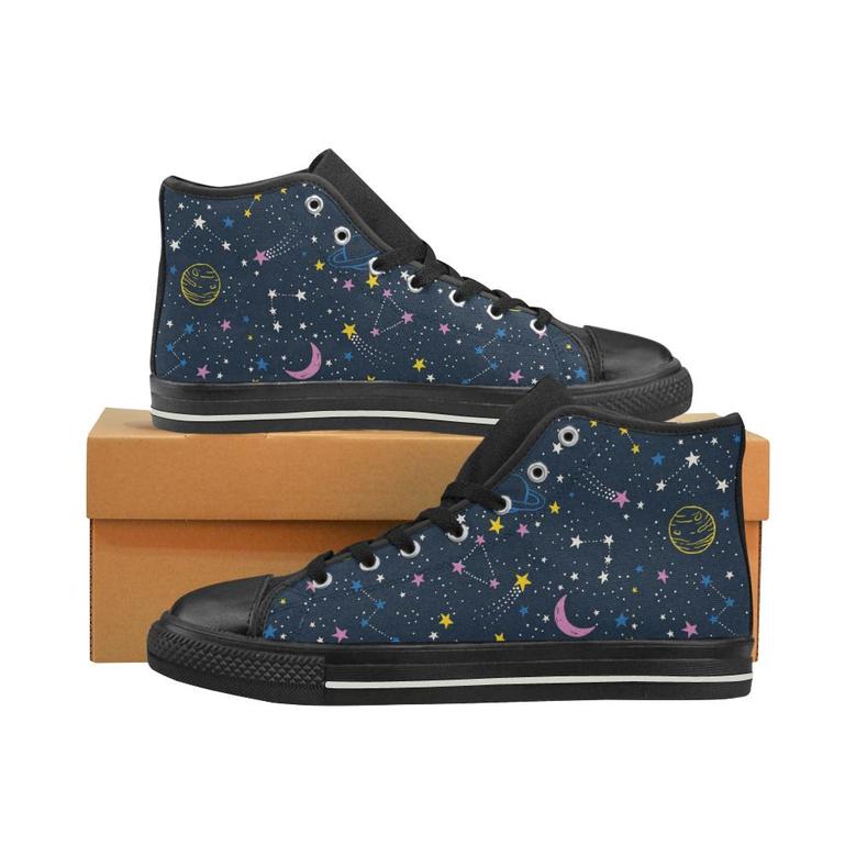 space pattern with planets, comets, constellations Women's High Top Shoes Black