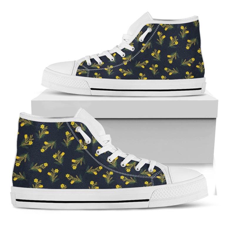 Spring Daffodil Flower Pattern Print White High Top Shoes