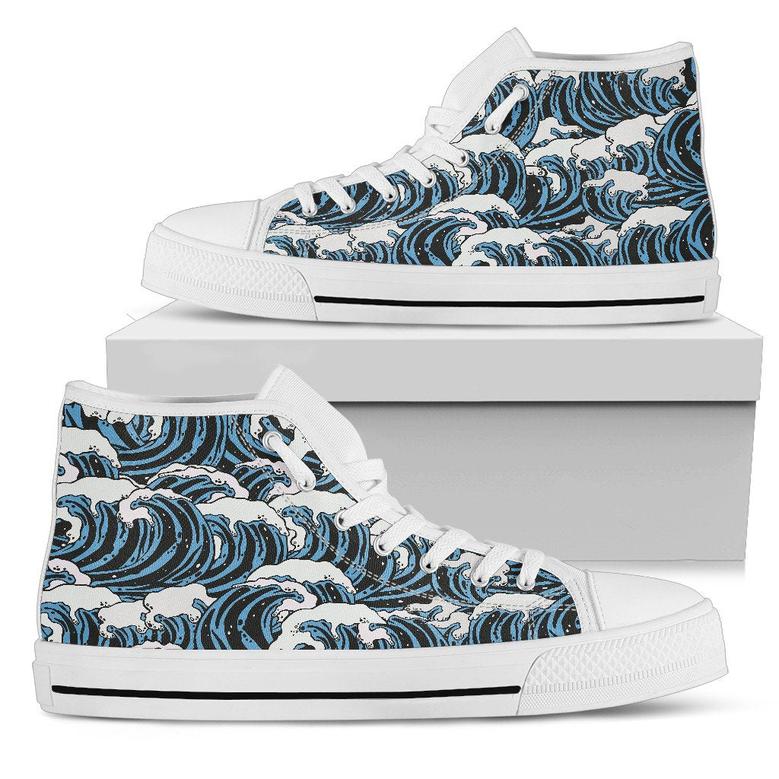 Surf Wave Pattern Print Women High Top Shoes