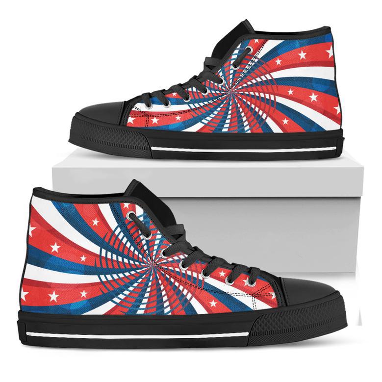 Swirly American Patriotic Print Black High Top Shoes