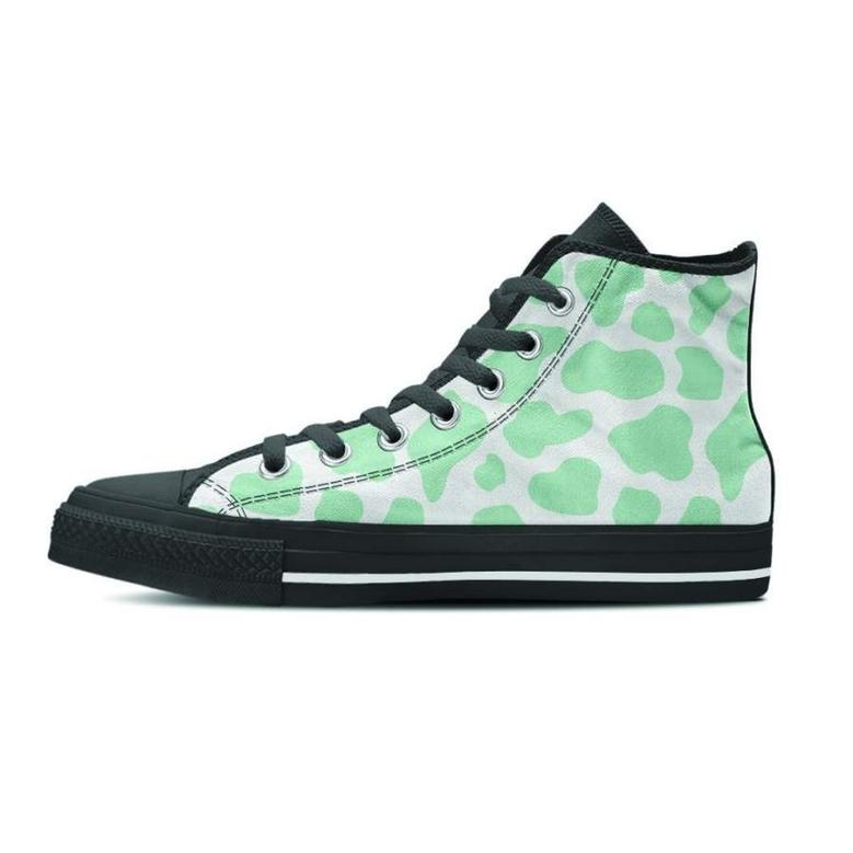 Teal And White Cow Print Women's High Top Shoes