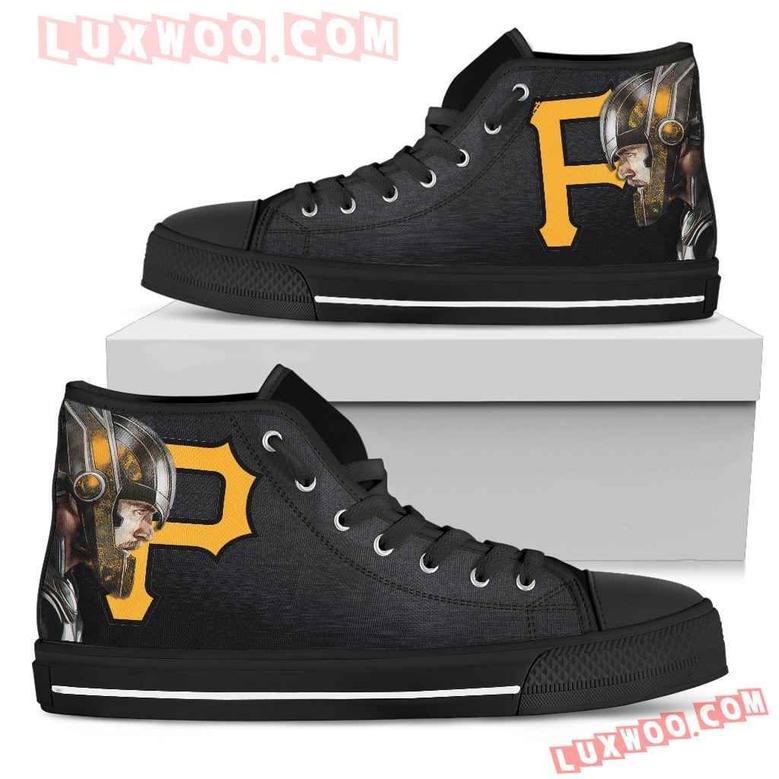 Thor Head Beside Pittsburgh Pirates High Top Shoes Sport Sneakers