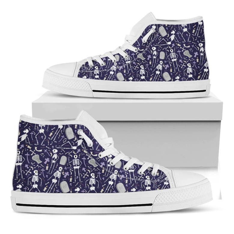 Tomb And Skeleton Pattern Print White High Top Shoes