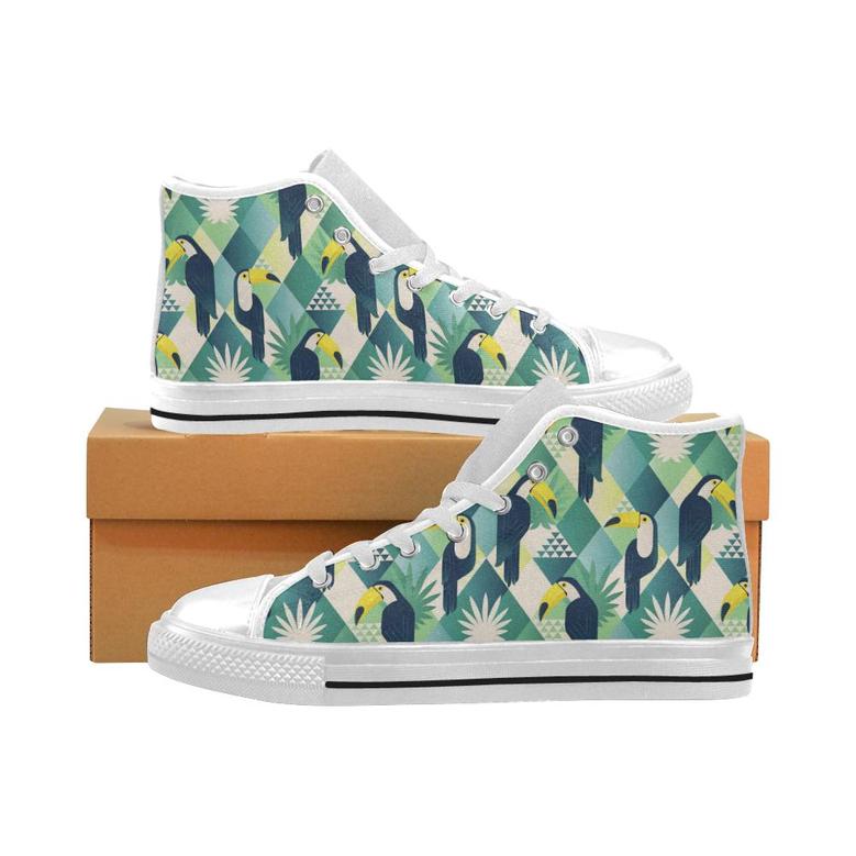 Toucan tropical leaves design pattern Men's High Top Shoes White