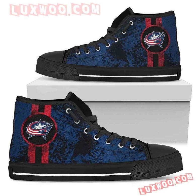 Triple Stripe Bar Dynamic Columbus Blue Jackets High Top Shoes Sport Sneakers