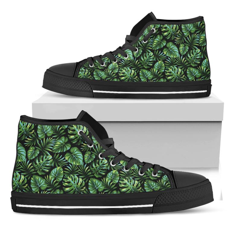 Tropical Monstera Leaves Pattern Print Black High Top Shoes
