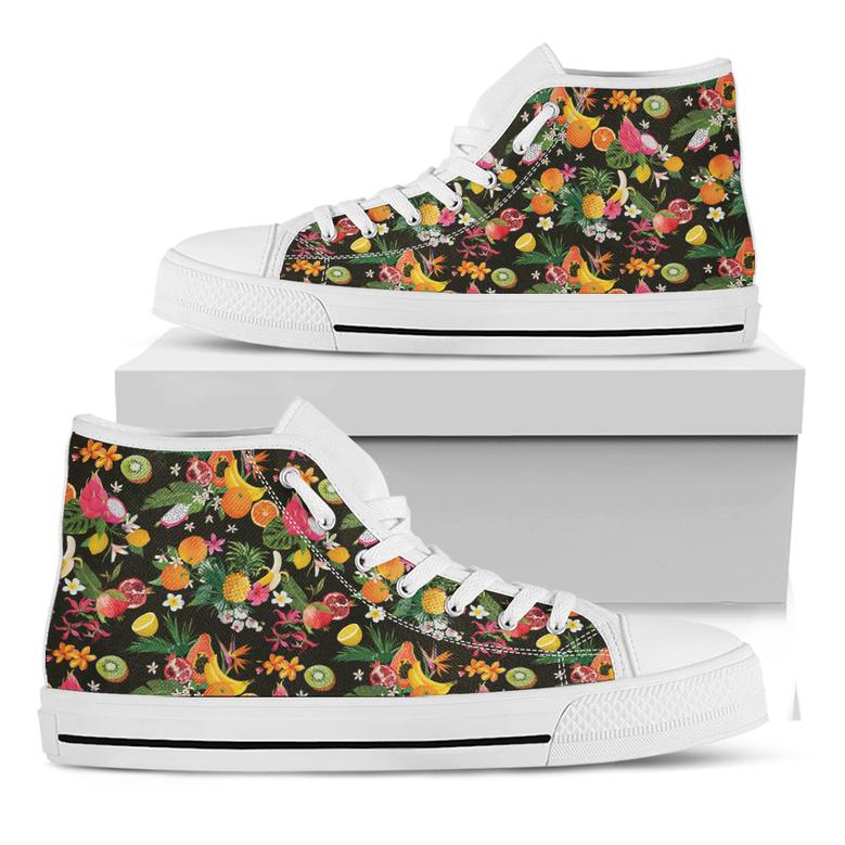 Tropical Paradise Fruits Pattern Print White High Top Shoes