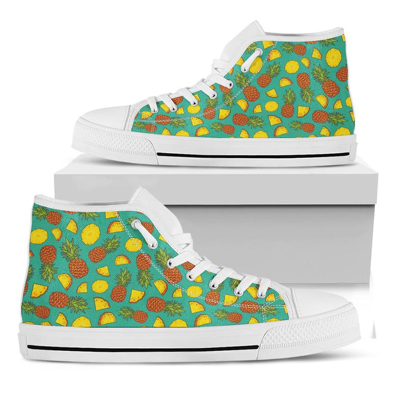 Tropical Pineapples Pattern Print White High Top Shoes