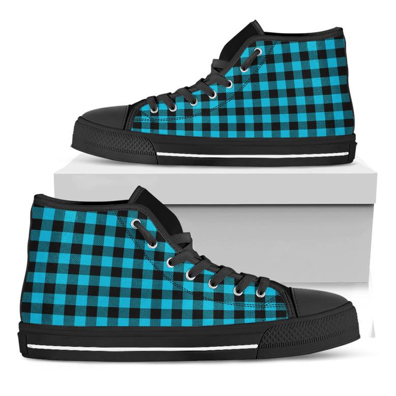 Turquoise And Black Buffalo Check Print Black High Top Shoes