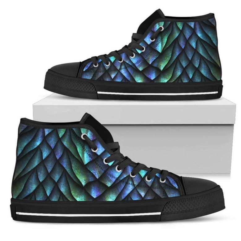 Turquoise Dragon Scales Pattern Print Women's High Top Shoes