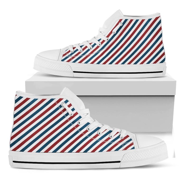Usa Patriotic Striped Pattern Print White High Top Shoes