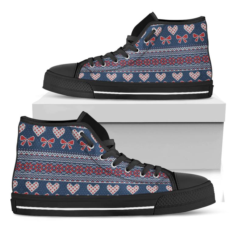 Valentine'S Day Knitted Pattern Print Black High Top Shoes
