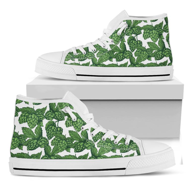 Vintage Hop Cone Pattern Print White High Top Shoes
