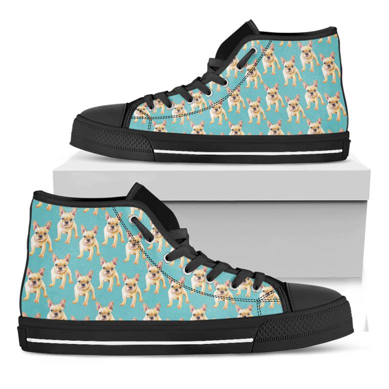 Watercolor French Bulldog Puppy Print Black High Top Shoes
