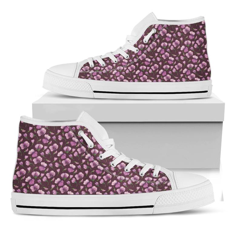 Watercolor Sweet Pea Pattern Print White High Top Shoes